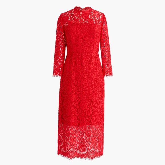 J. Crew Long-sleeve lace sheath dress back bow open back size 2 red - Picture 3 of 10